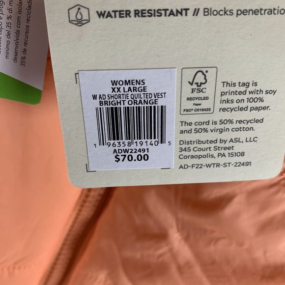 Alpine Design Puffer Vest Jacket Womens 2XL Orange Full Zip Shortie Quilted 7174 - Picture 3 of 8